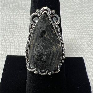 Black Tourmaline Ring 🖤 Size 8.5 | 925 Silver Plated | Bold Statement Piece